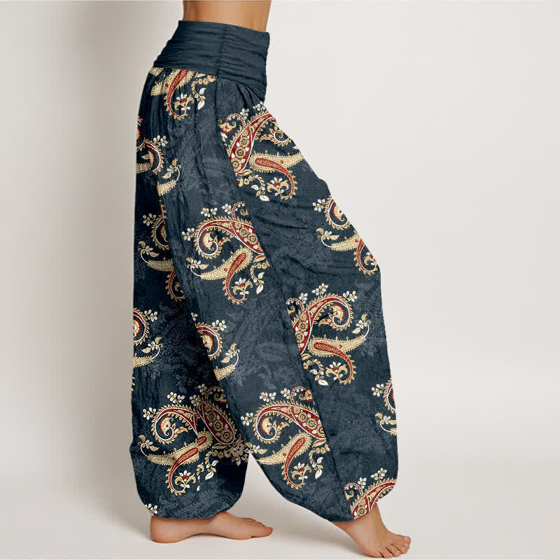 Buddha Stones Pantalones harem de mujer con elegante estampado paisley de algodón puro y cintura elástica. - image 7