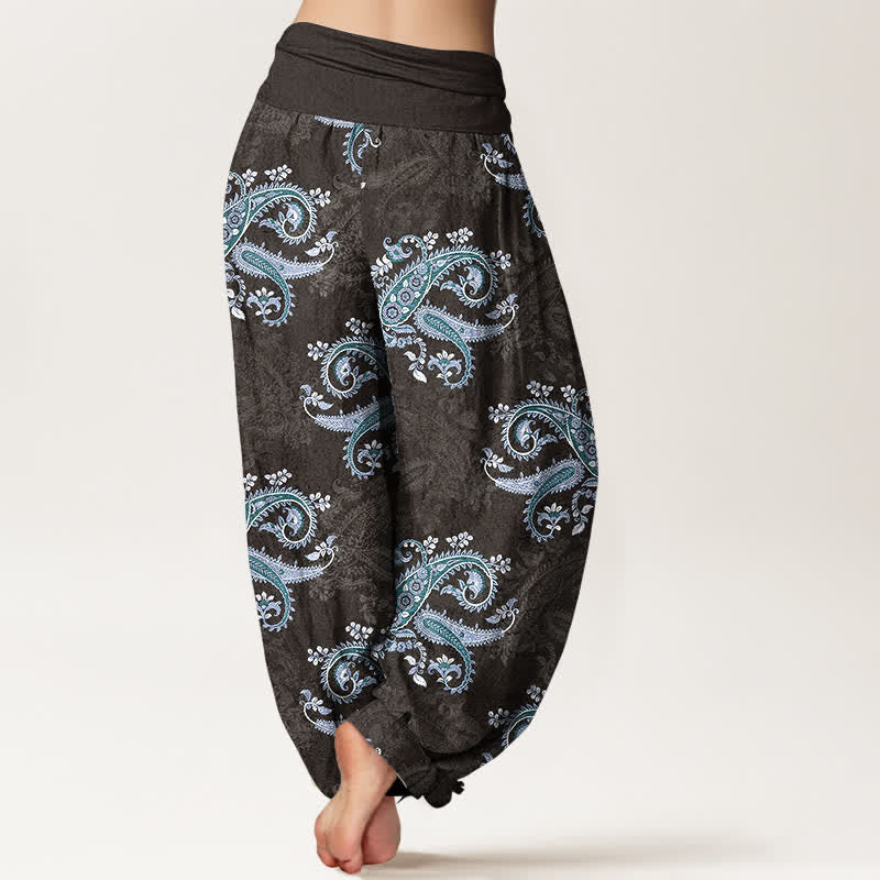Buddha Stones Pantalones harem de mujer con elegante estampado paisley de algodón puro y cintura elástica. - image 9