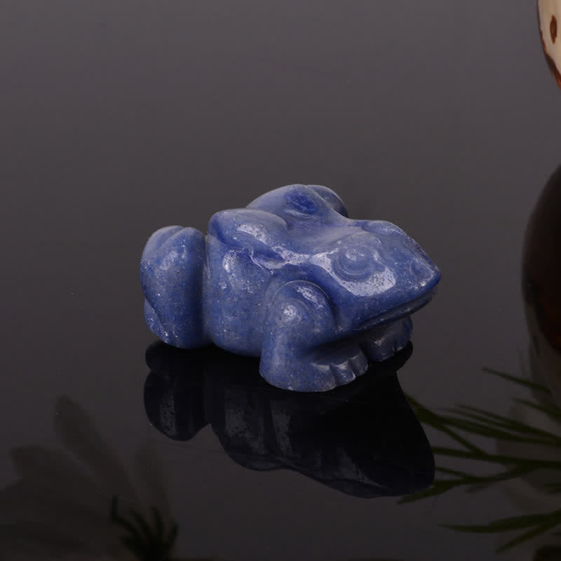 Buddha Stones Decoración con cristales y piedras de cuarzo transparente y aventurina verde natural con forma de rana para la riqueza. - Aventurina azul (Calma ♥ Concentración) - image 3