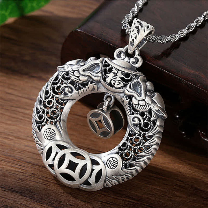 Buddha Stones Collar vintage con hebilla de la paz y la riqueza, con diseño de dragón de cobre y relieve tallado. - image 1