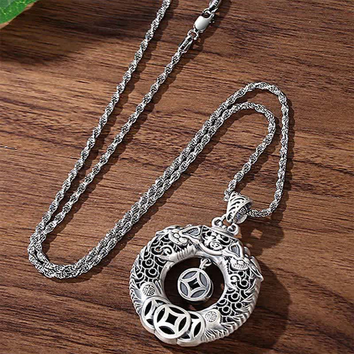 Buddha Stones Collar vintage con hebilla de la paz y la riqueza, con diseño de dragón de cobre y relieve tallado. - image 2