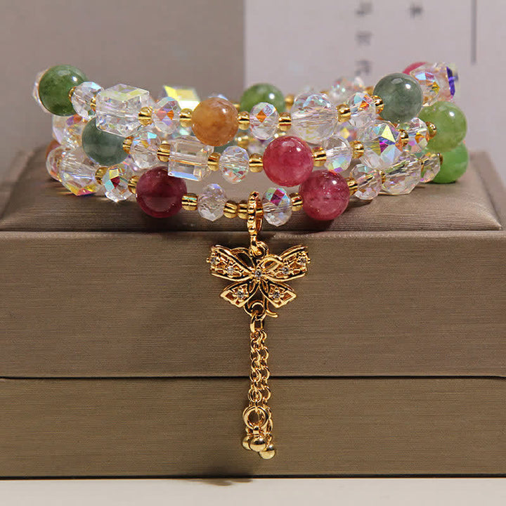 Buddha Stones Colgante de mariposa de turmalina Transformación Pulsera facetada de tres capas - Turmalina (Protección ♥ Sanación) - image 0