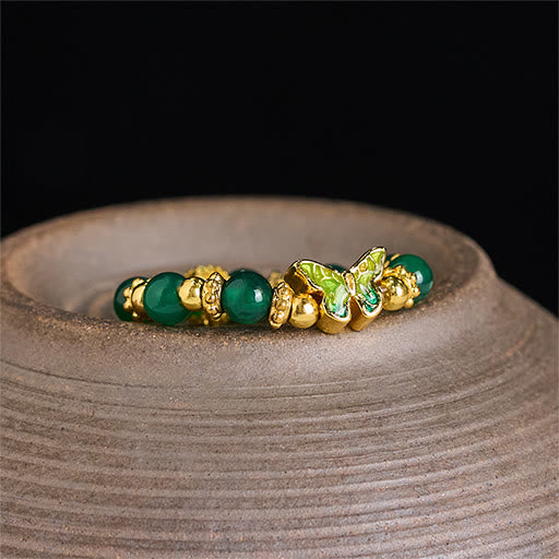 Buddha Stones Anillo renovador de mariposa de cobre con cuentas de ágata verde natural - image 4