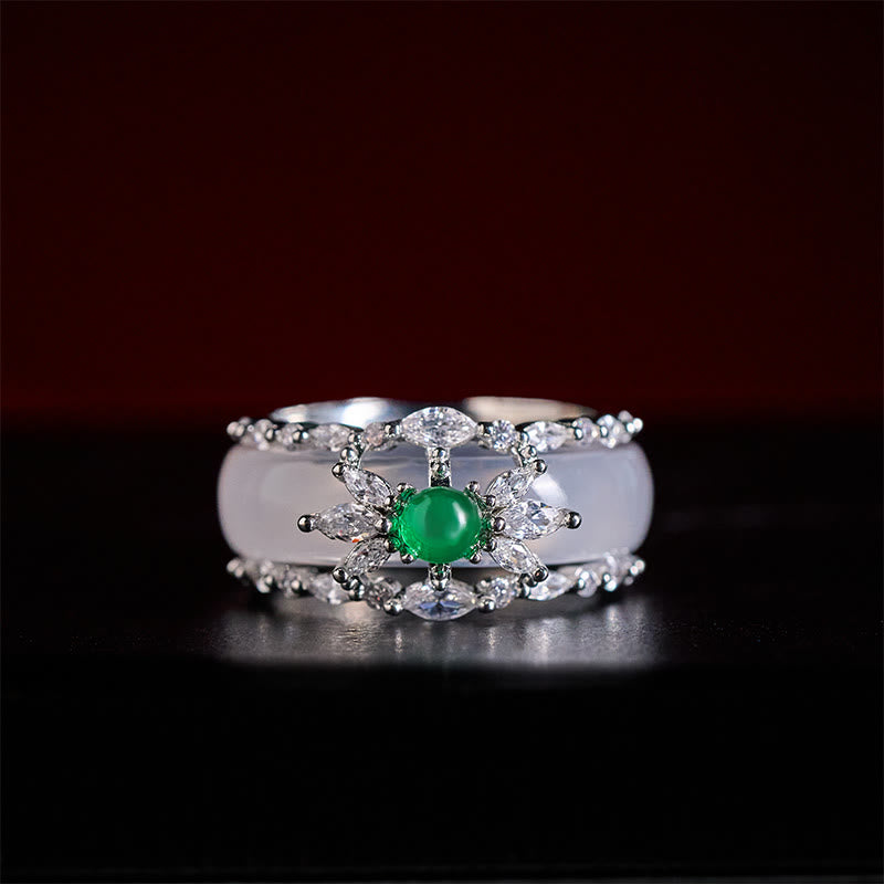 Buddha Stones Anillo positivo con circonita verde y flor de calcedonia - image 7