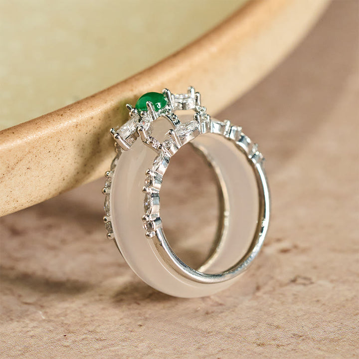Buddha Stones Anillo positivo con circonita verde y flor de calcedonia - image 1