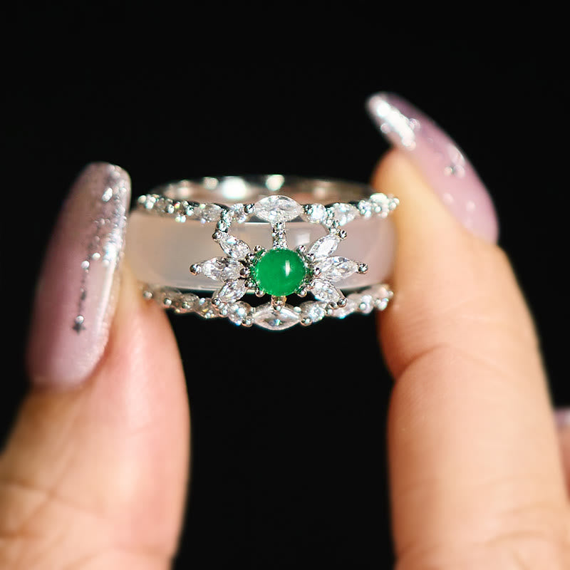 Buddha Stones Anillo positivo con circonita verde y flor de calcedonia - image 9