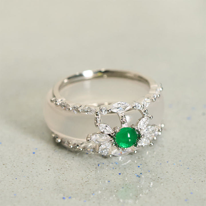 Buddha Stones Anillo positivo con circonita verde y flor de calcedonia - image 2