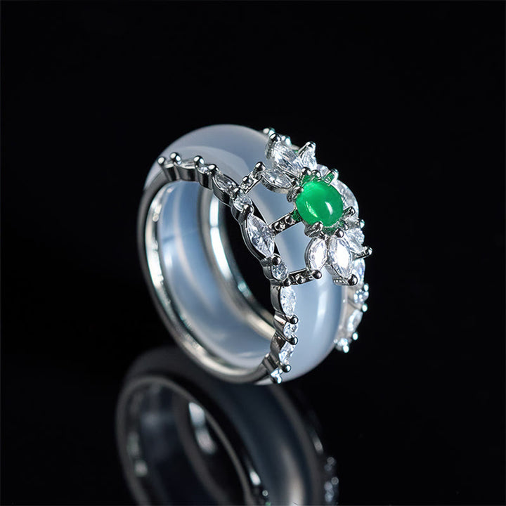 Buddha Stones Anillo positivo con circonita verde y flor de calcedonia - Calcedonia (US. 8) - image 0