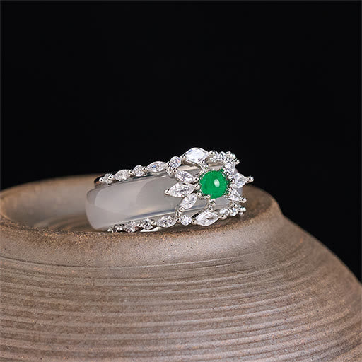 Buddha Stones Anillo positivo con circonita verde y flor de calcedonia - image 3