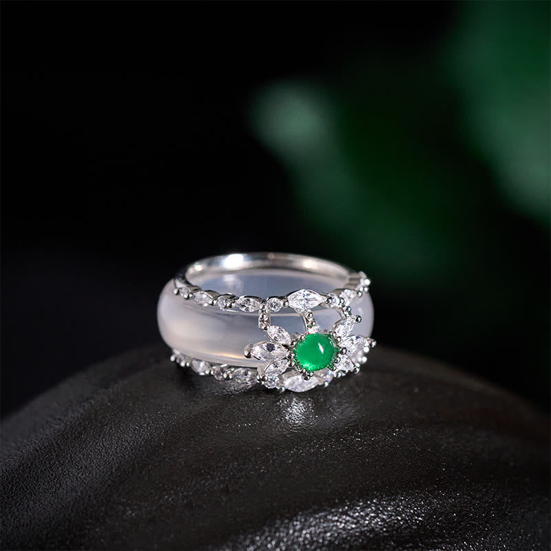 Buddha Stones Anillo positivo con circonita verde y flor de calcedonia - image 8