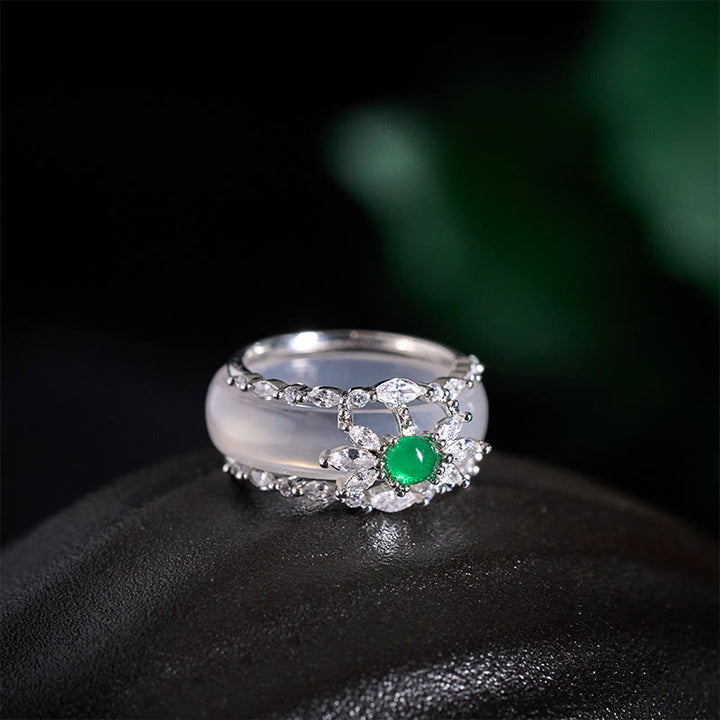 Buddha Stones Anillo positivo con circonita verde y flor de calcedonia - image 8
