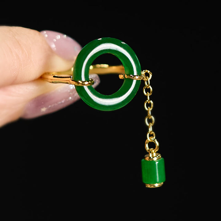 Buddha Stones Anillo de calcedonia verde con hebilla de la paz y diseño de fuerza - image 4