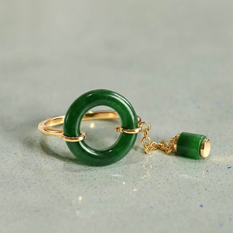 Buddha Stones Anillo de calcedonia verde con hebilla de la paz y diseño de fuerza - image 2