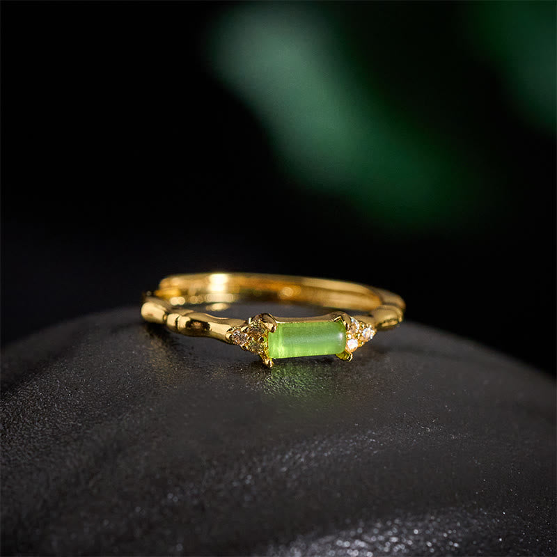 Buddha Stones Anillo ajustable cuadrado de ágata verde natural, bambú y cobre. - image 3
