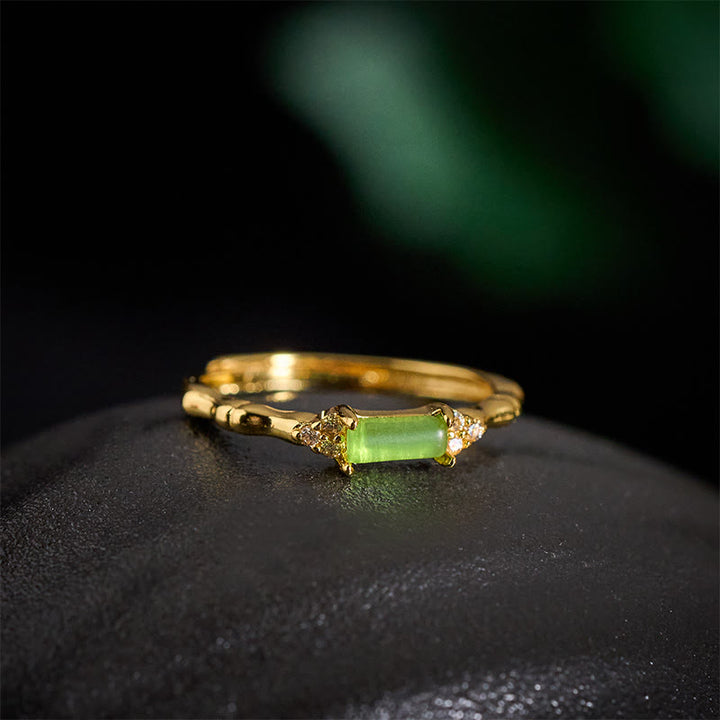 Buddha Stones Anillo ajustable cuadrado de ágata verde natural, bambú y cobre. - image 3