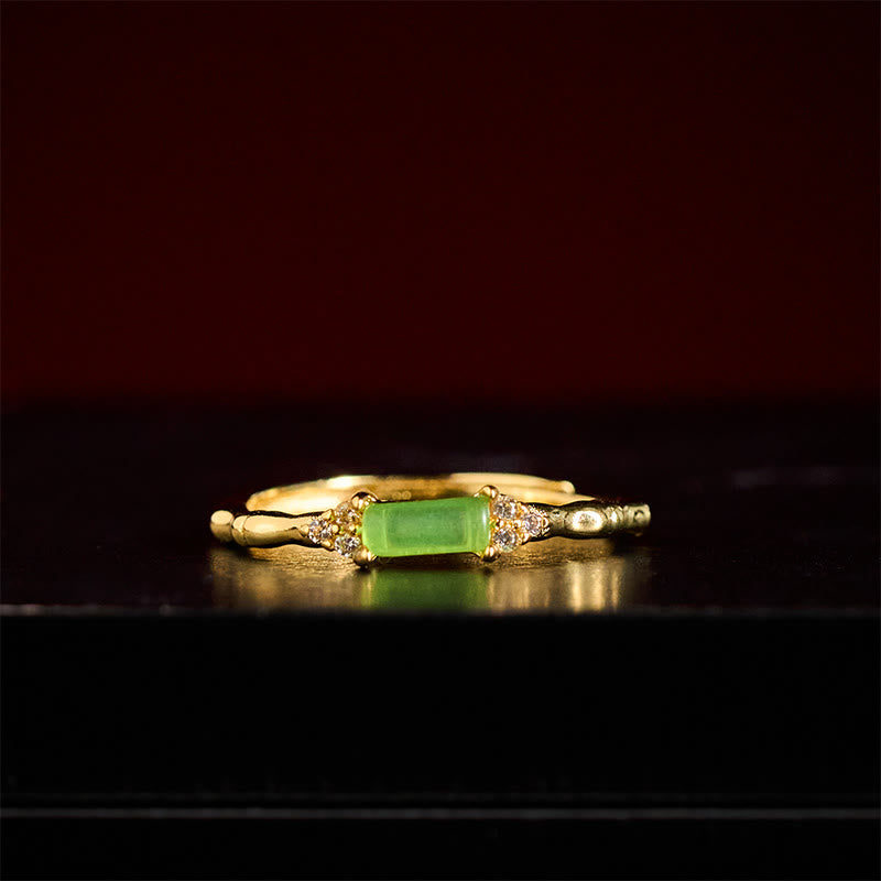 Buddha Stones Anillo ajustable cuadrado de ágata verde natural, bambú y cobre. - image 4