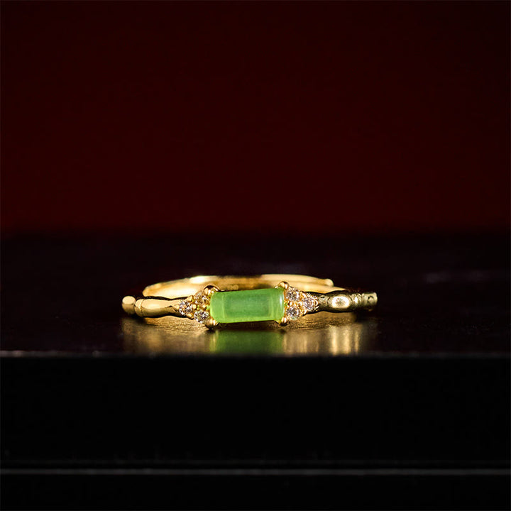 Buddha Stones Anillo ajustable cuadrado de ágata verde natural, bambú y cobre. - image 4