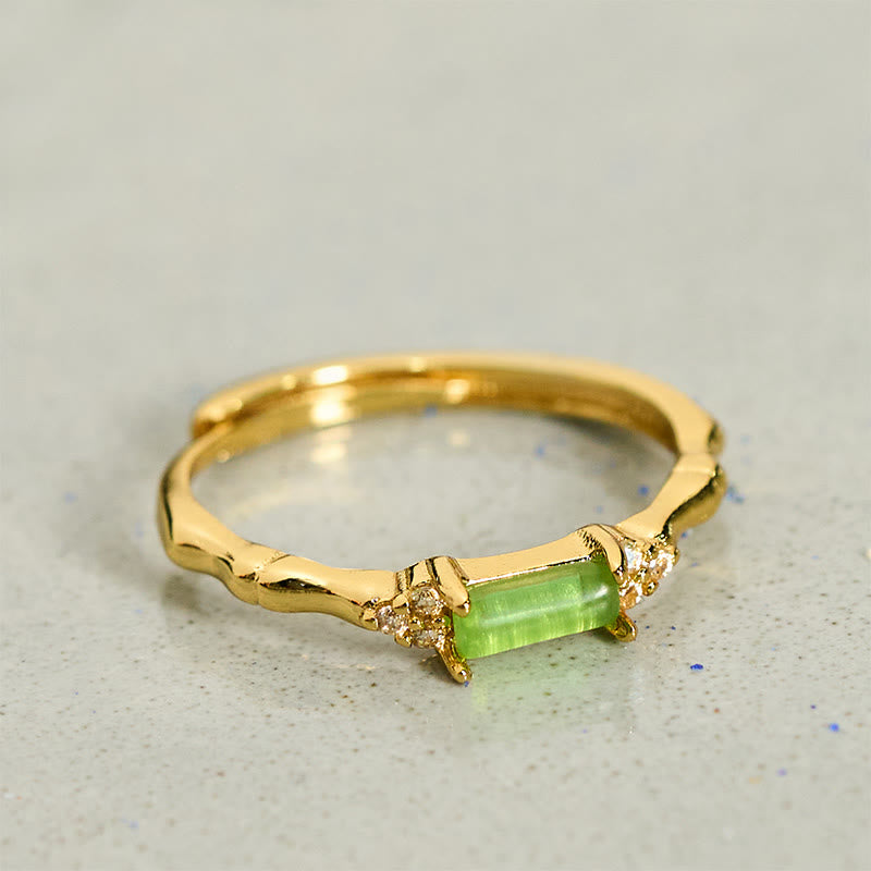 Buddha Stones Anillo ajustable cuadrado de ágata verde natural, bambú y cobre. - Ágata verde (ajustable) - image 0