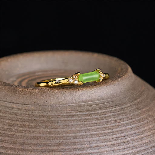 Buddha Stones Anillo ajustable cuadrado de ágata verde natural, bambú y cobre. - image 2