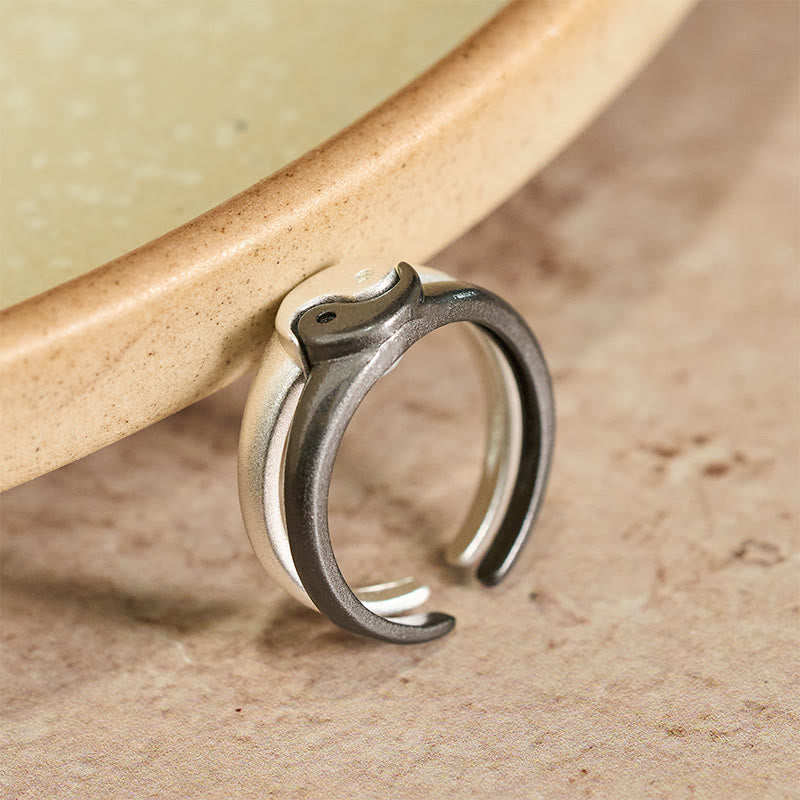 Buddha Stones Anillo ajustable de cobre texturizado estilo retro Yin Yang con diseño de armonía. - image 3