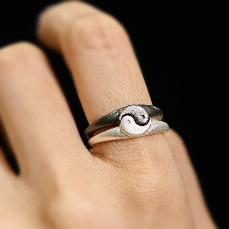 Buddha Stones Anillo ajustable de cobre texturizado estilo retro Yin Yang con diseño de armonía. - image 11