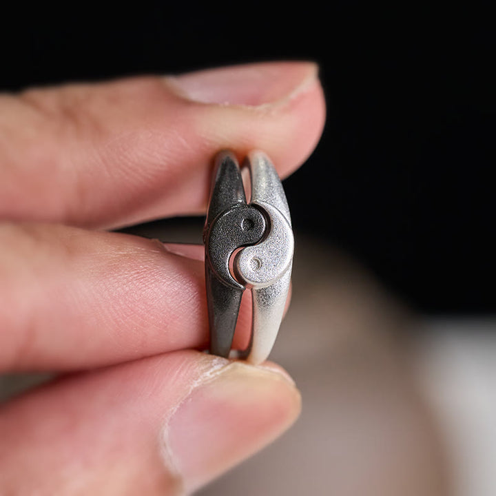 Buddha Stones Anillo ajustable de cobre texturizado estilo retro Yin Yang con diseño de armonía. - image 9