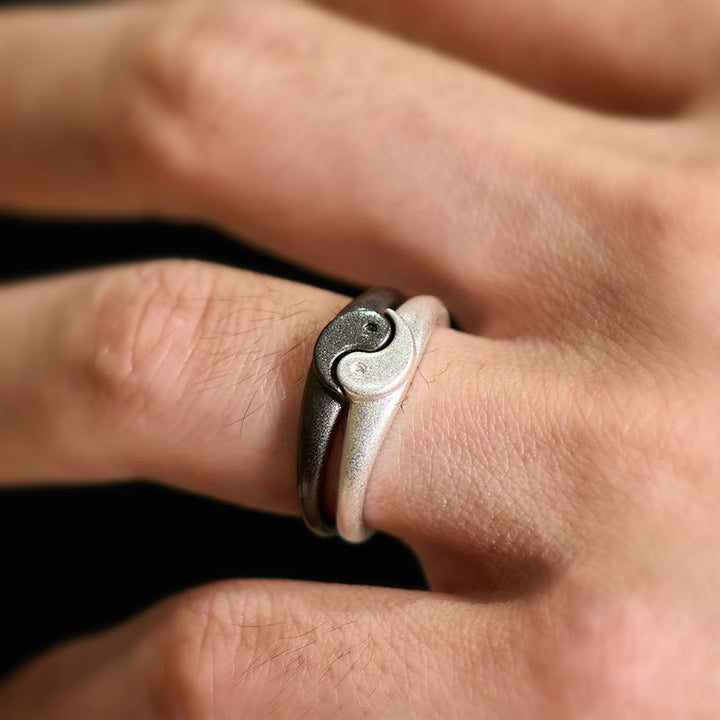 Buddha Stones Anillo ajustable de cobre texturizado estilo retro Yin Yang con diseño de armonía. - image 13