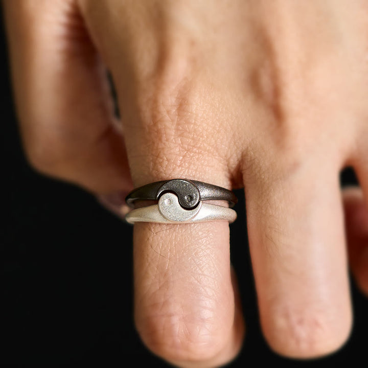 Buddha Stones Anillo ajustable de cobre texturizado estilo retro Yin Yang con diseño de armonía. - image 4