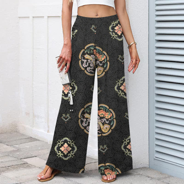 Buddha Stones Pantalones de mujer de algodón y lino con estampado bohemio de medallones, cintura elástica y pernera ancha con bolsillos. - image 1
