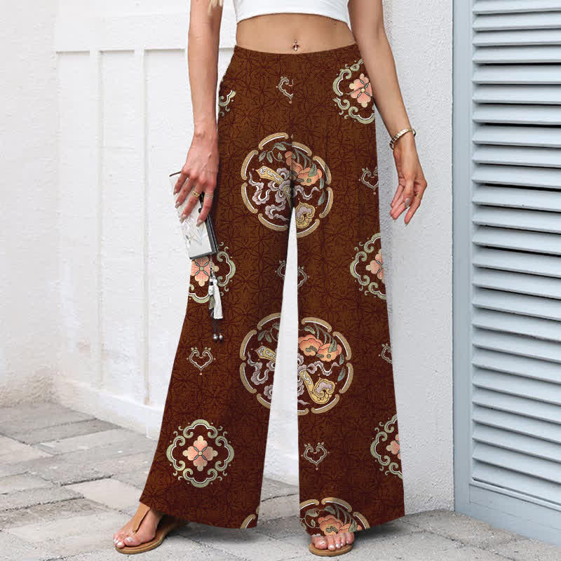 Buddha Stones Pantalones de mujer de algodón y lino con estampado bohemio de medallones, cintura elástica y pernera ancha con bolsillos. - image 5