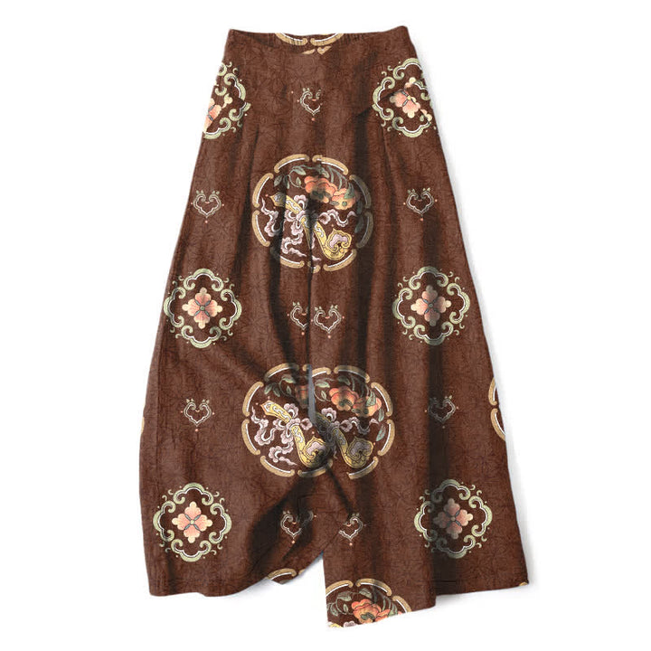 Buddha Stones Pantalones de mujer de algodón y lino con estampado bohemio de medallones, cintura elástica y pernera ancha con bolsillos. - Tierra de siena - US16，UK/AU20，EU48 (3XL) - image 4
