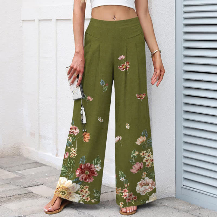 Buddha Stones Pantalones de mujer de algodón y lino con estampado floral bohemio, cintura elástica y pernera ancha con bolsillos. - image 5