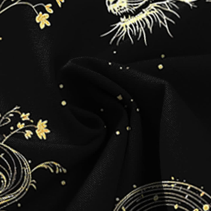 Buddha Stones Pantalones de mujer de algodón y lino con estampado de olas de dragón, cintura elástica y pernera ancha con bolsillos. - image 3