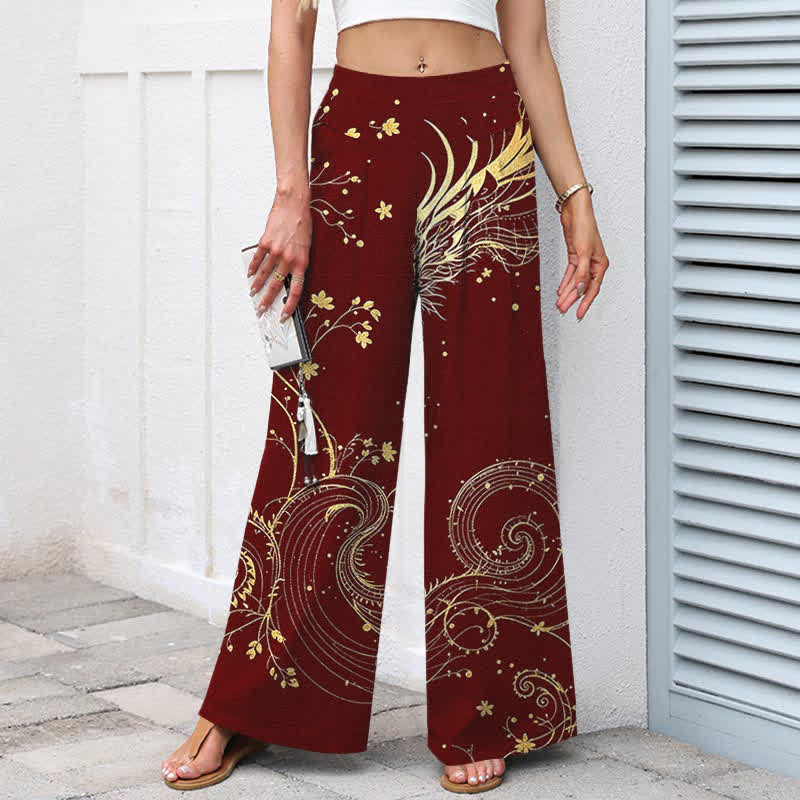 Buddha Stones Pantalones de mujer de algodón y lino con estampado de olas de dragón, cintura elástica y pernera ancha con bolsillos. - image 5