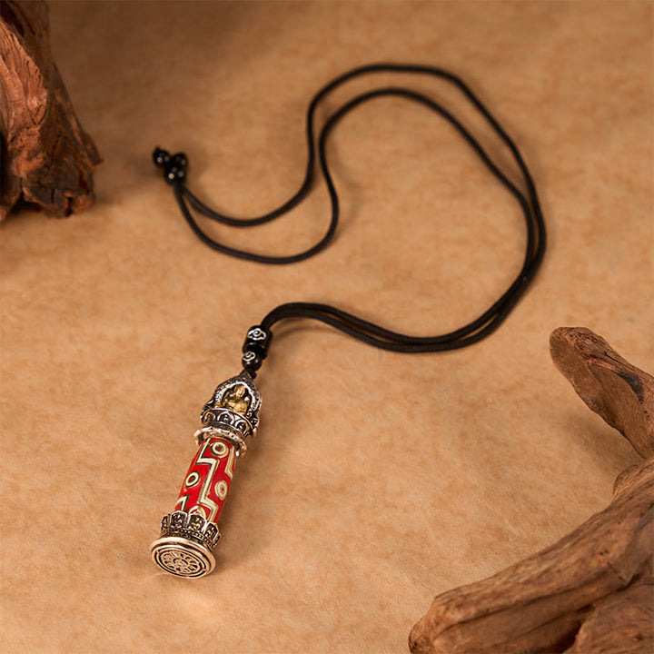 Buddha Stones Colgante de collar con dije tibetano de protección con patrón de cuentas Dzi de nueve ojos de cobre - image 3