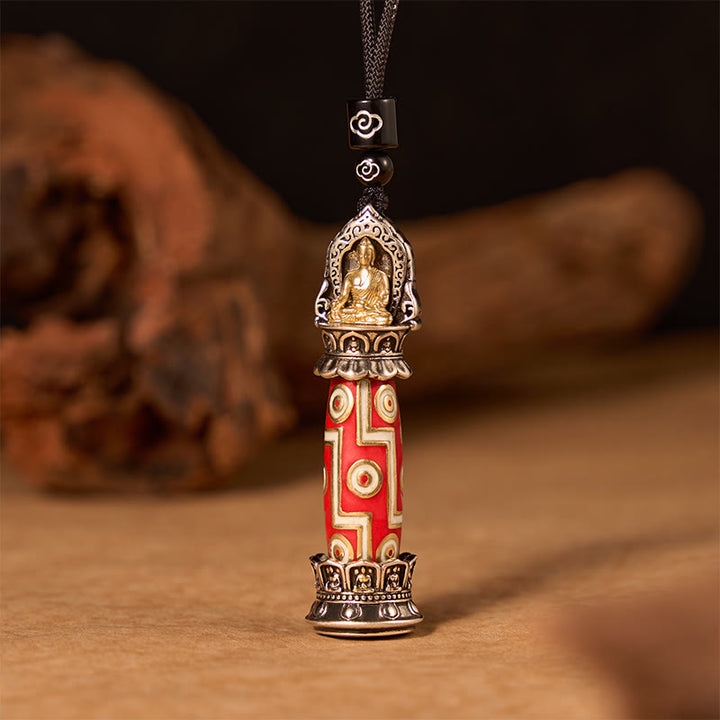 Buddha Stones Colgante de collar con dije tibetano de protección con patrón de cuentas Dzi de nueve ojos de cobre - image 2