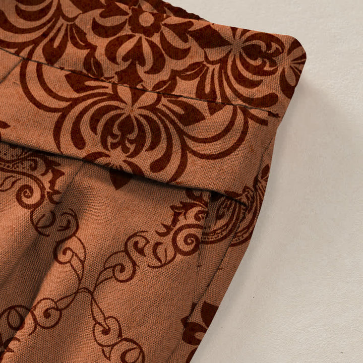 Buddha Stones Pantalones de mujer de algodón y lino con estampado floral barroco, cintura elástica y pernera ancha con bolsillos. - image 10