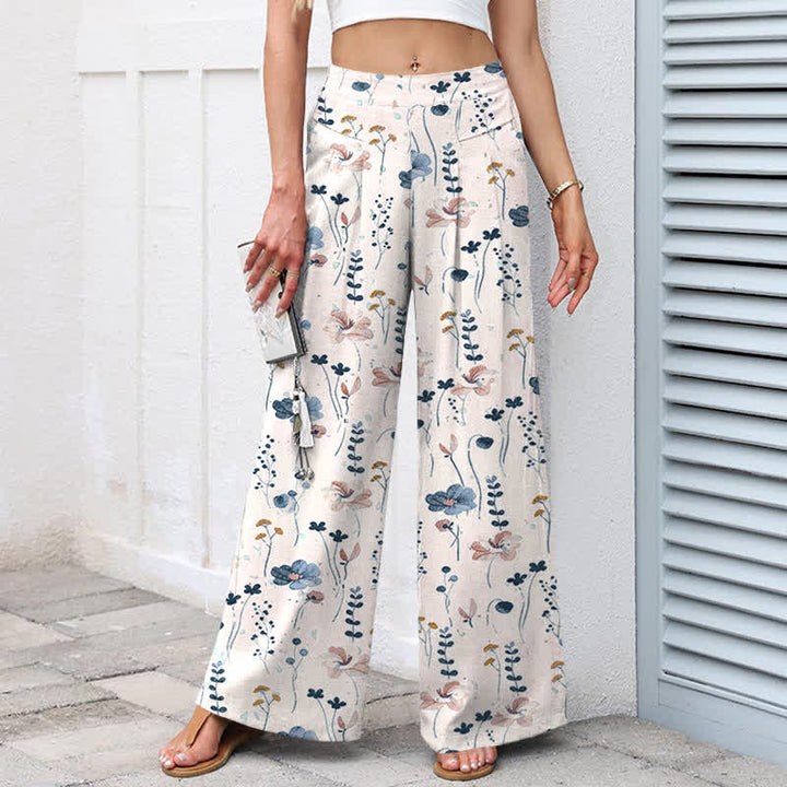 Buddha Stones Pantalones de mujer de algodón y lino con estampado floral, cintura elástica y pernera ancha con bolsillos. - image 5