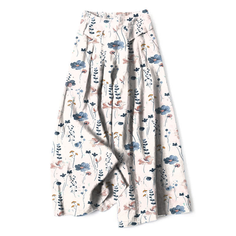 Buddha Stones Pantalones de mujer de algodón y lino con estampado floral, cintura elástica y pernera ancha con bolsillos. - Rubor lavanda - US16，UK/AU20，EU48 (3XL) - image 4