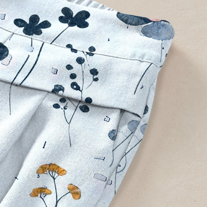 Buddha Stones Pantalones de mujer de algodón y lino con estampado floral, cintura elástica y pernera ancha con bolsillos. - image 10