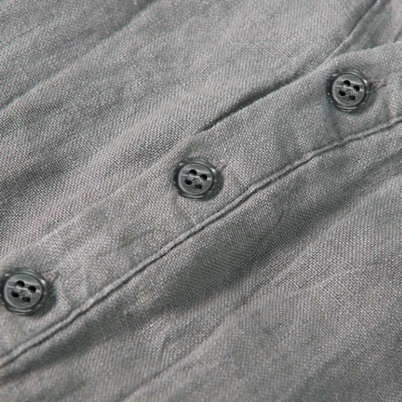 Buddha Stones Color sólido manga corta medio botón camisa lino y algodón hombres ropa - image 34