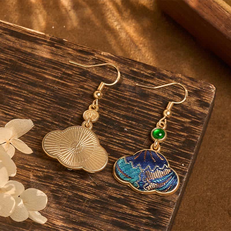 Buddha Stones Pendientes Song Brocade Blue Shell Shaped Prosperity con cuentas verdes en forma de lágrima - image 4