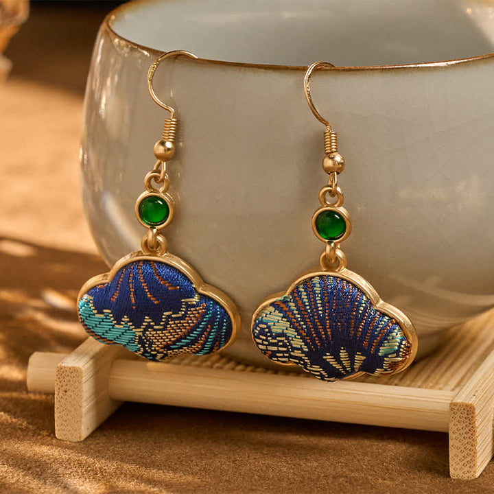 Buddha Stones Pendientes Song Brocade Blue Shell Shaped Prosperity con cuentas verdes en forma de lágrima - image 2