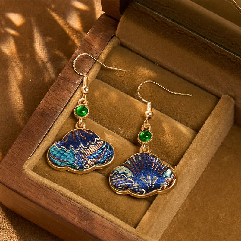 Buddha Stones Pendientes Song Brocade Blue Shell Shaped Prosperity con cuentas verdes en forma de lágrima - Brocado de canciones (Prosperidad♥Armonía) - image 0