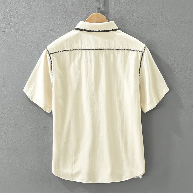 Buddha Stones Camisas de manga corta para hombre, de estilo casual veraniego y diseño vintage, con botones y color liso. - image 1