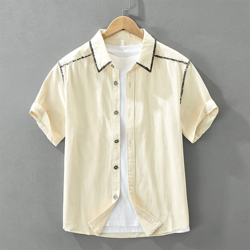 Buddha Stones Camisas de manga corta para hombre, de estilo casual veraniego y diseño vintage, con botones y color liso. - Blanco antiguo - US/UK/AU42, EU52 (3XL) - image 0