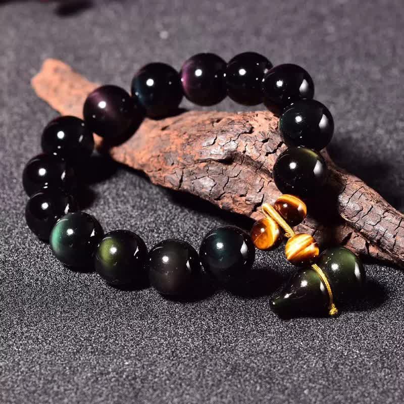 Buddha Stones Pulsera china vintage de protección con calabaza de obsidiana arcoíris - image 0