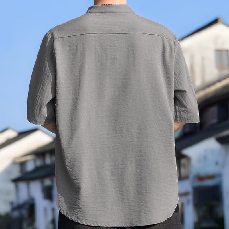 Buddha Stones Camisa de manga corta para hombre, color liso, con cuello mandarín y tres botones, estilo casual de verano. - image 18