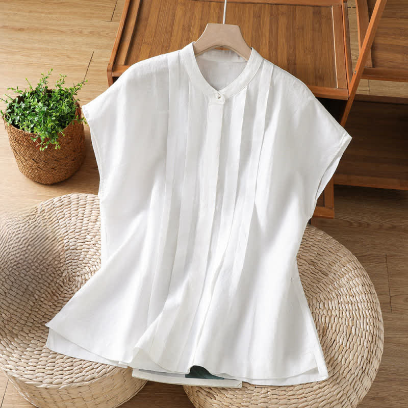 Buddha Stones Camisas sin mangas lisas para mujer, estilo casual de verano, con pliegues en la parte delantera. - Blanco - US8-10，UK/AU12-14，EU40-42 (2XL) - image 7