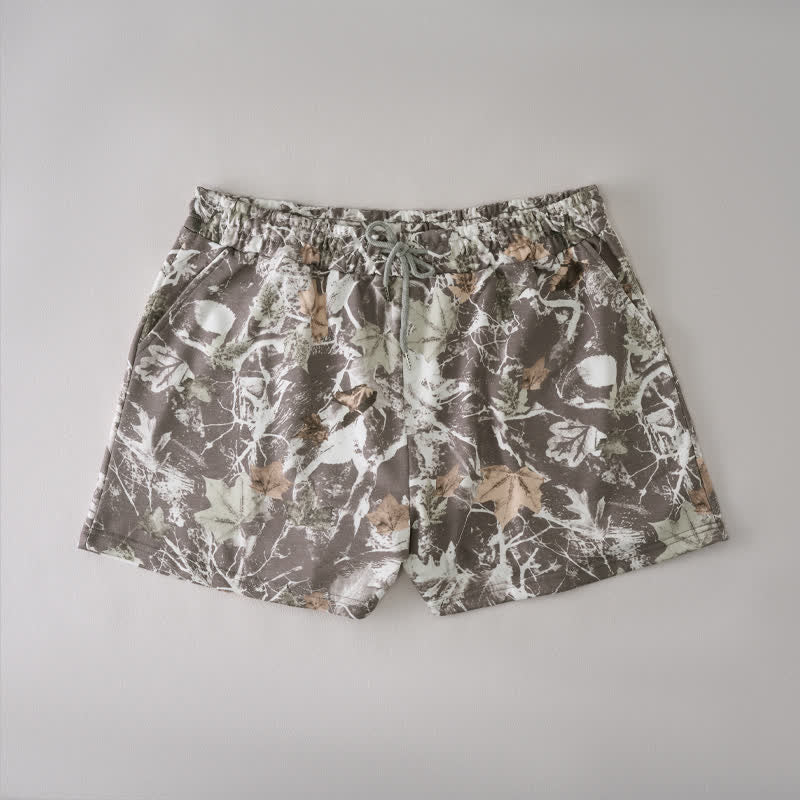 Buddha Stones Pantalones cortos de verano informales para mujer con cordón ajustable y estampado abstracto de hoja de arce. - Tierra de siena - US12, UK/AU16, EU44 (2XL) - image 0
